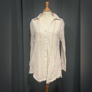 Women’s Dia Size M Semi Sheer White/Cream Lightweight Longsleeve Pinstriped Top.